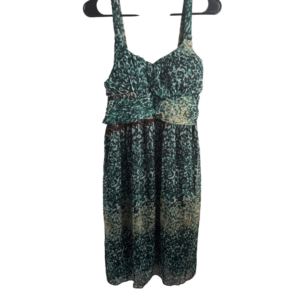 CA Woman XL Green Leopard Maxi Dress: Y2K Boho Chiffon Junglecore Resortwear
